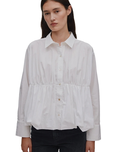  Rabens Saloner - Sophie Poplin Puffed Hem Skjorte - White